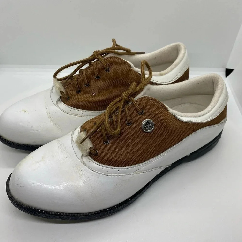 Adidas Spiked Lace Up Women’s White Brown Golf‎ Shoes Size 7